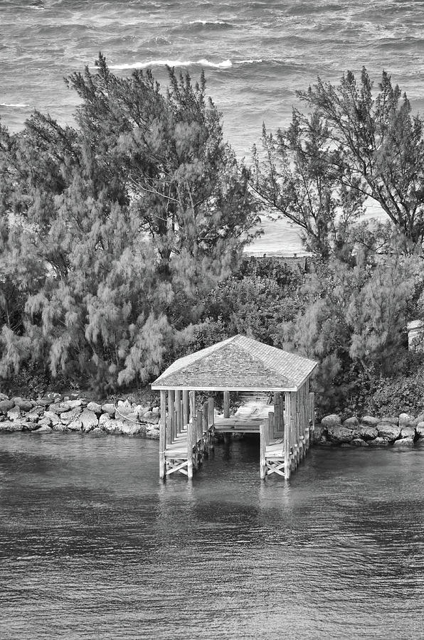 Paradise Island Boat Dock Opposite the Atlantic Ocean Nassau Bahamas Black and White Photograph by Shawn OBrien