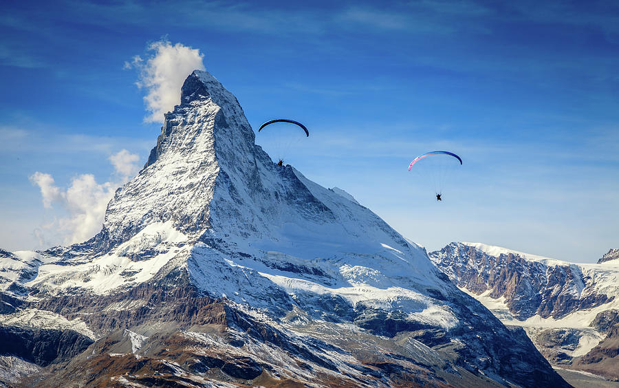 Paragliding in Swiss Alps Photograph by Alexey Stiop