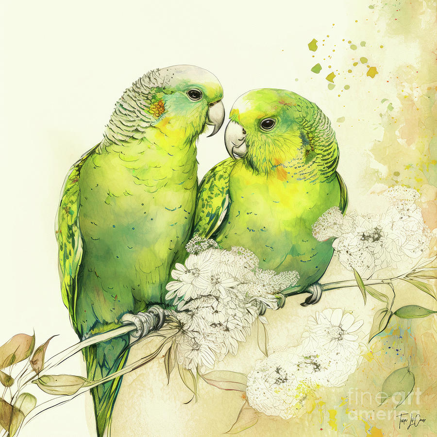 Parrot Painting - Parakeets In Love by Tina LeCour
