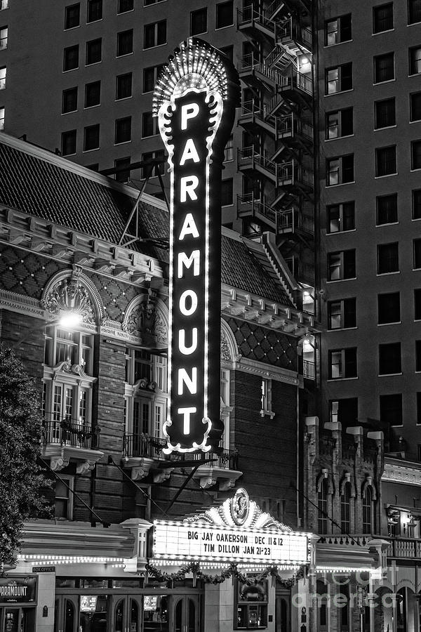 Paramount Theatre BW Vertical  Photograph by Bee Creek Photography - Tod and Cynthia