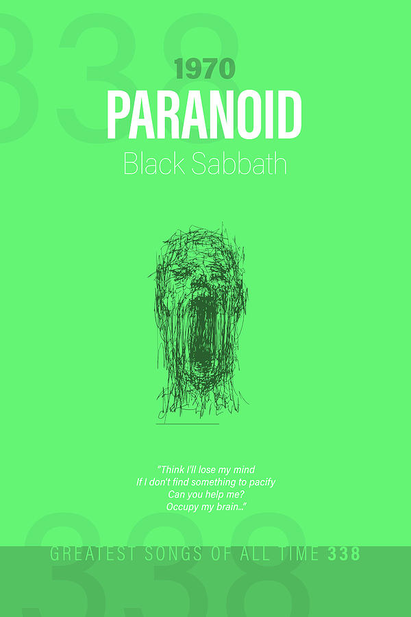 Black Sabbath Mixed Media - Paranoid Black Sabbath Minimalist Song Lyrics Greatest Hits of All Time 338 by Design Turnpike