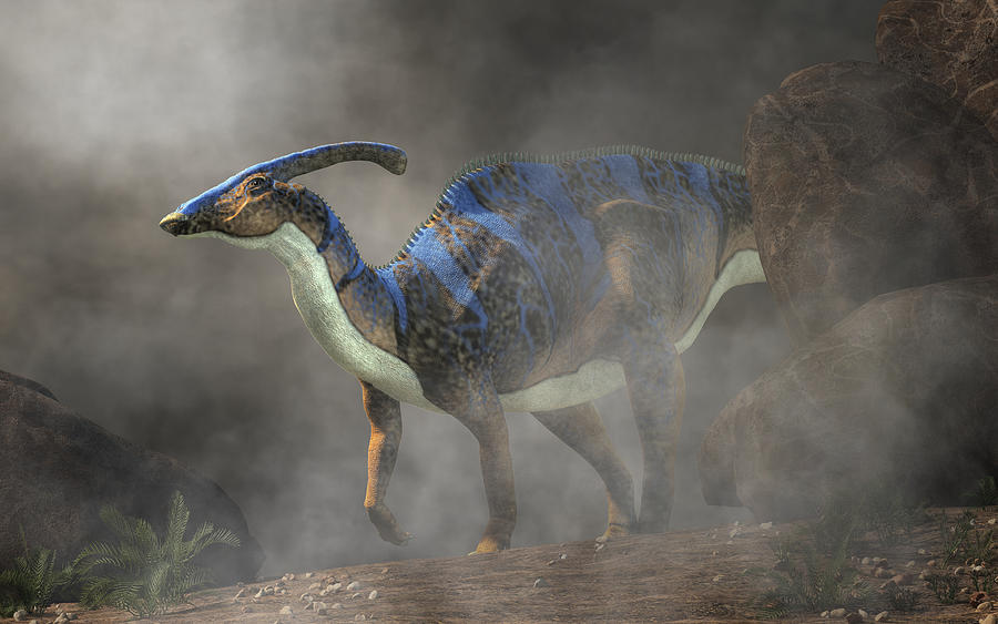 Parasaurolophus in Fog Digital Art by Daniel Eskridge