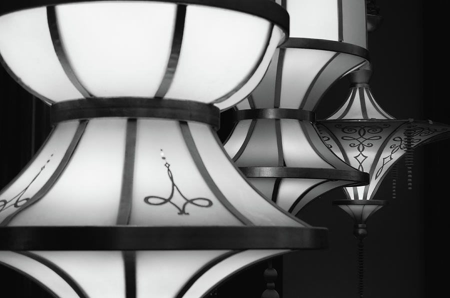 Parasol Up Lamps DOF at Wynn Las Vegas Black and White Photograph by Shawn OBrien