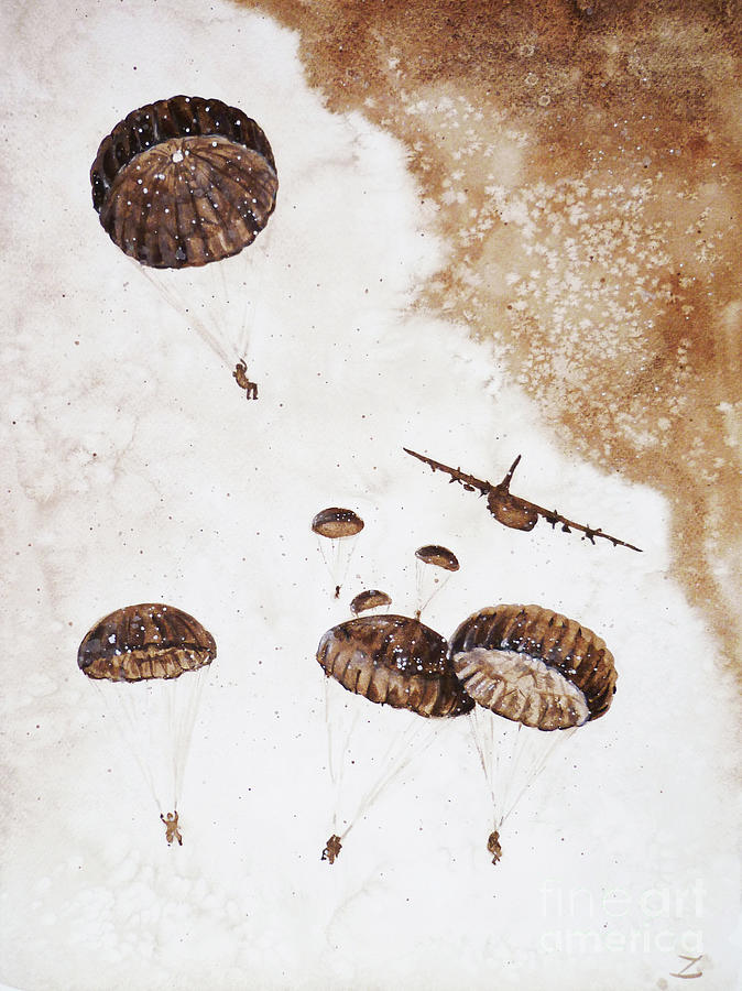 Airborne Painting - Paratroopers by Zaira Dzhaubaeva