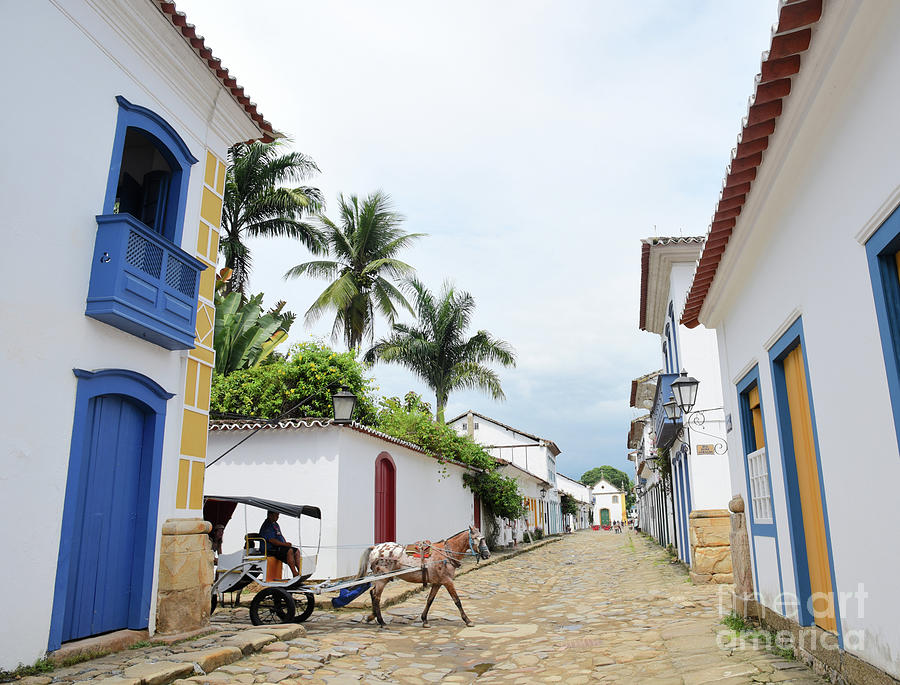 Paraty Street Scene With Carriage, Brazil. Photograph by Tom Wurl