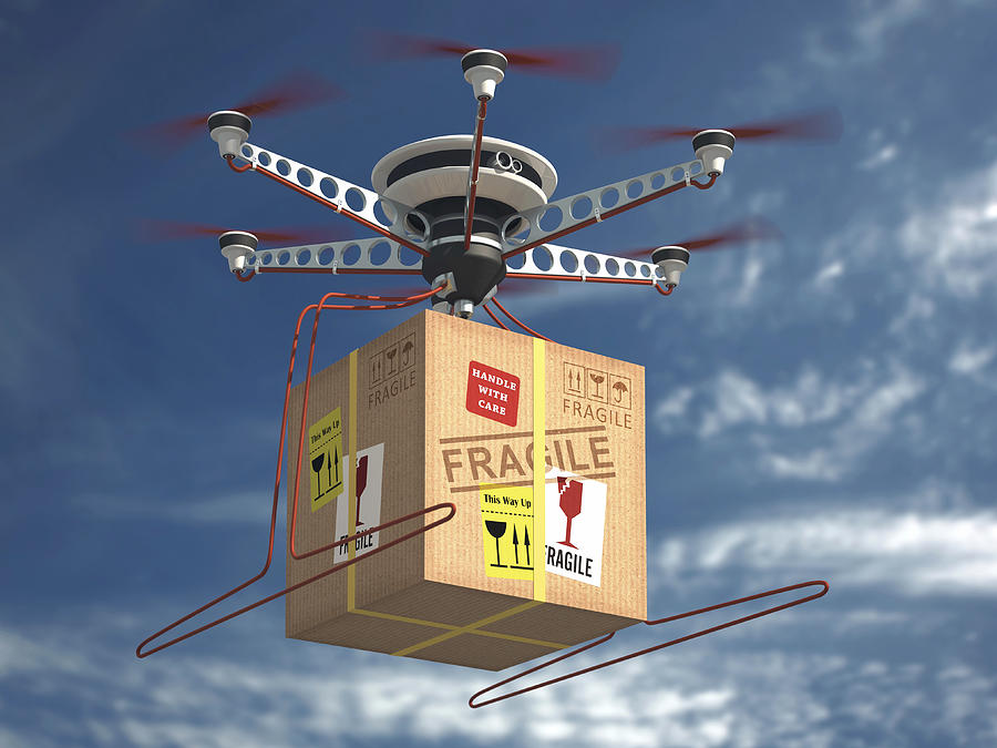 Parcel delivered by drone Drawing by Ktsdesign/science Photo Library