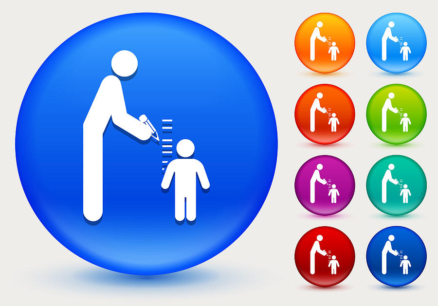 Parent Measuring Childs Height Icon on Shiny Color Circle Buttons Drawing by Bubaone