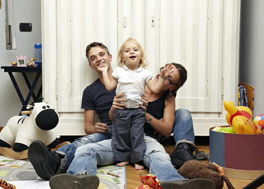 Parents, Daughter, Messy Bedroom, Portrait, Fun Photograph by Emma Innocenti