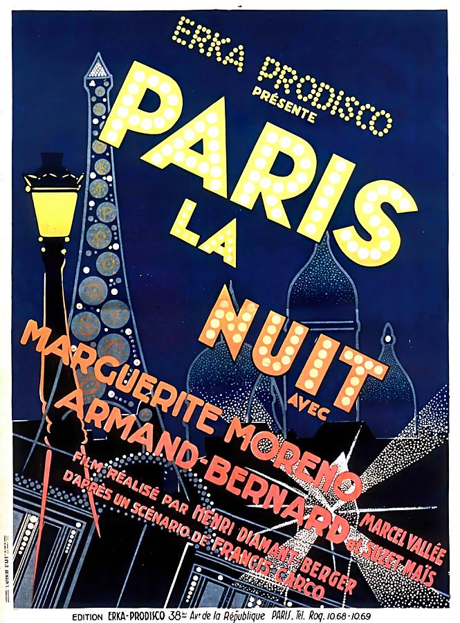 Paris Mixed Media - Paris at Night - 1930 by Movie World Posters