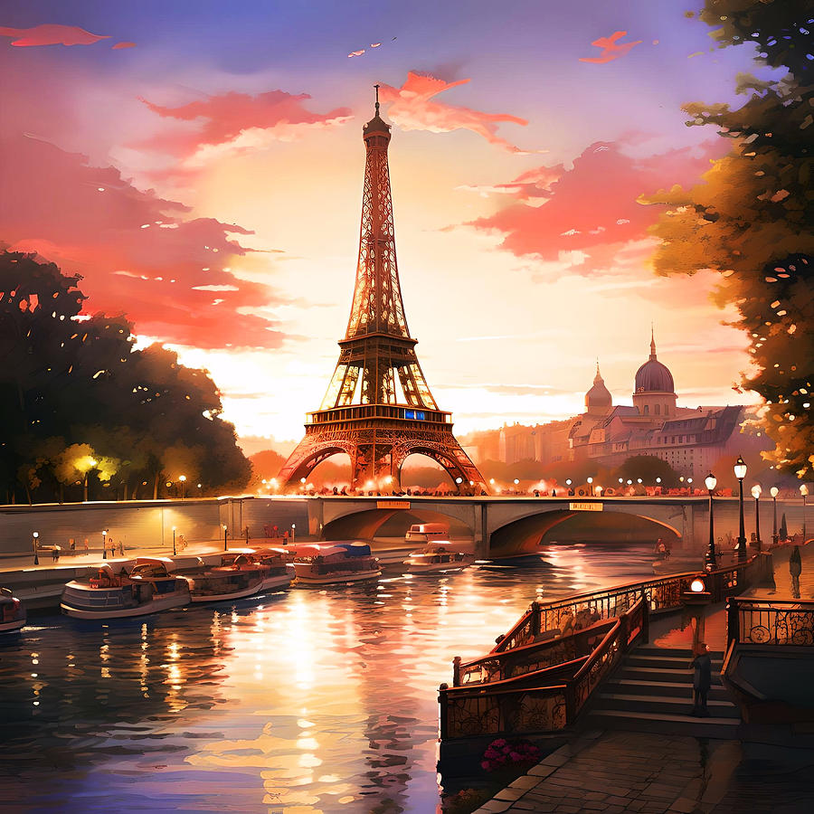 Paris at Sunset Digital Art by Caterina Christakos