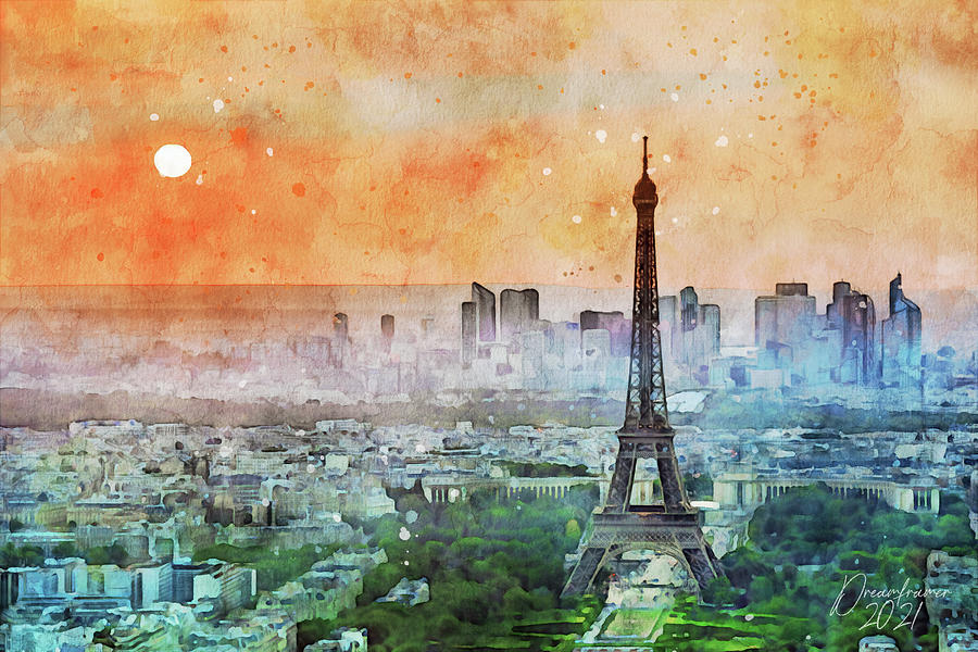 Paris at Sunset Painting by Dreamframer Art - Fine Art America