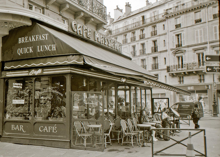Paris Cafe Massena in Sepia Tone Photograph by Matthew Bamberg