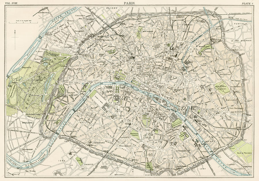 Paris city map 1885 Drawing by Thepalmer
