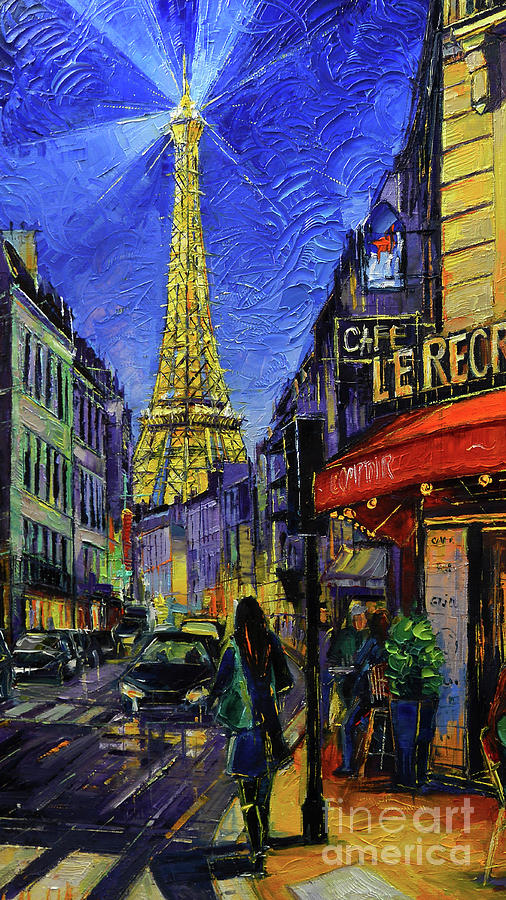 Paris cityscape Eiffel Tower by night Painting by Mona Edulesco