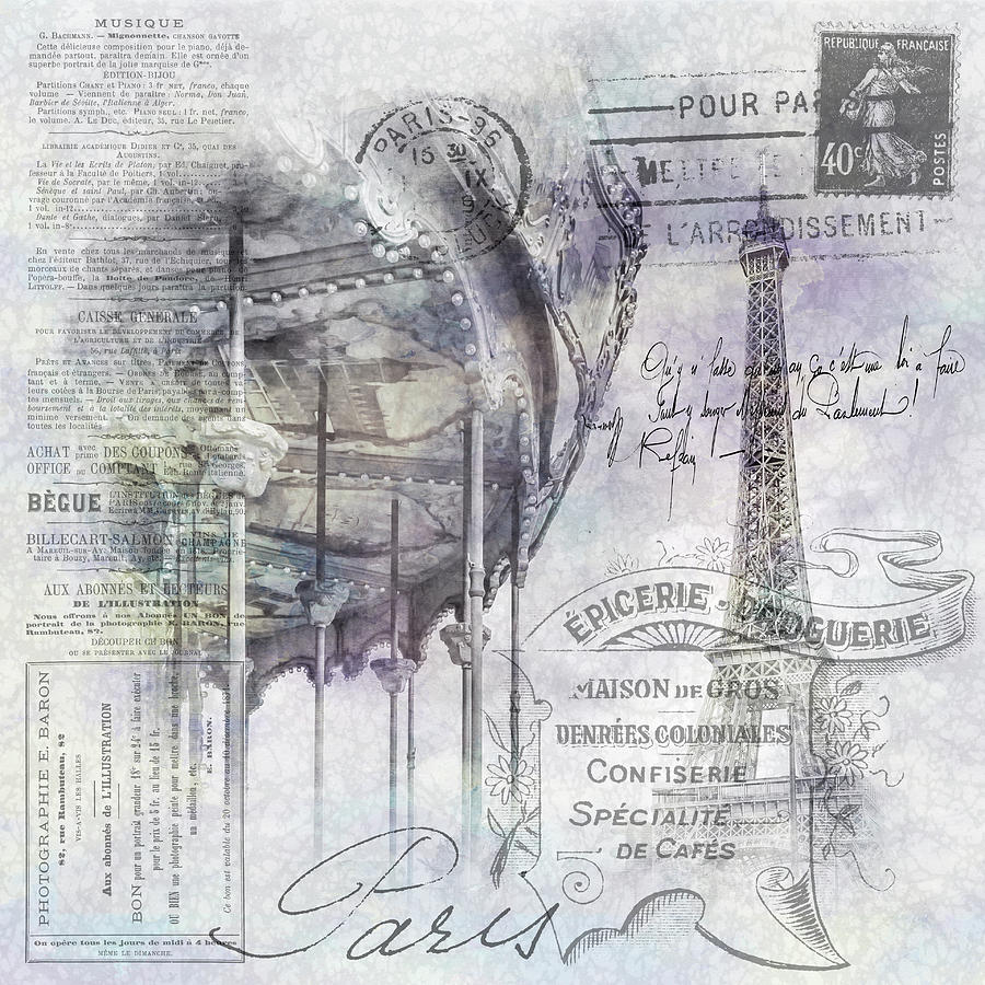 Paris Mixed Media - Paris Collage - Eiffel Tower and carousel by Melanie Viola