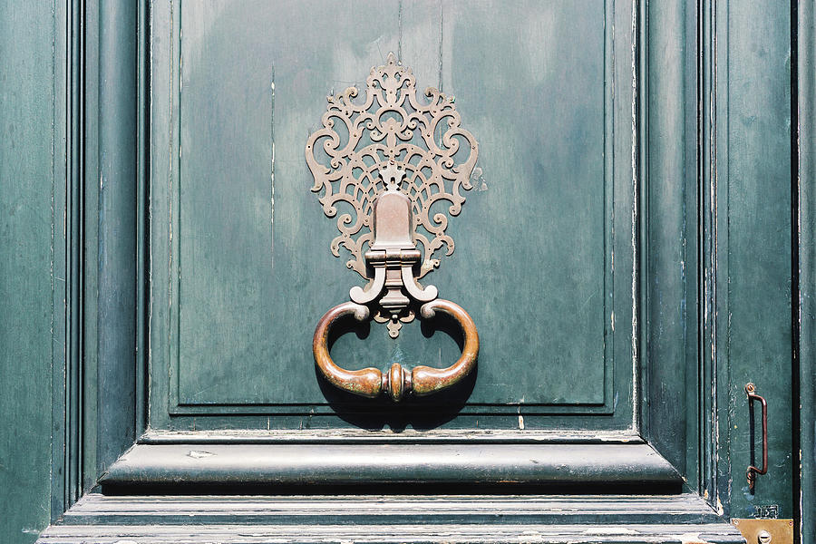 Paris Door Knocker - Bluegreen Photograph by Melanie Alexandra Price