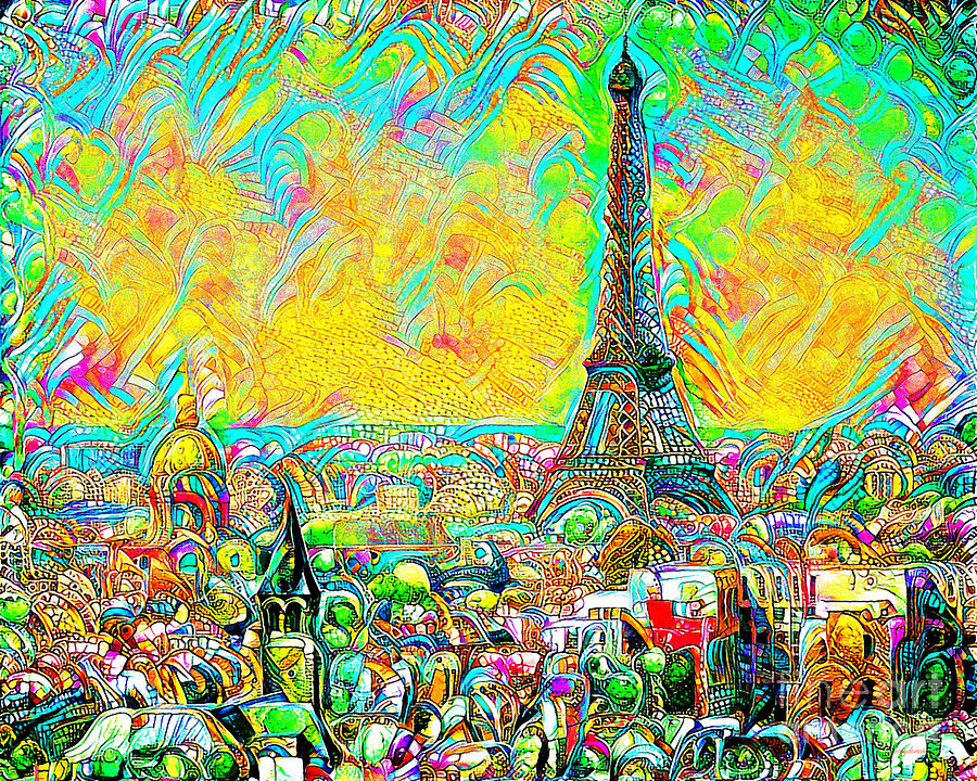 Paris Eiffel Tower and Skyline in Contemporary Vibrant Color Motif 20200508 Photograph by Wingsdomain Art and Photography