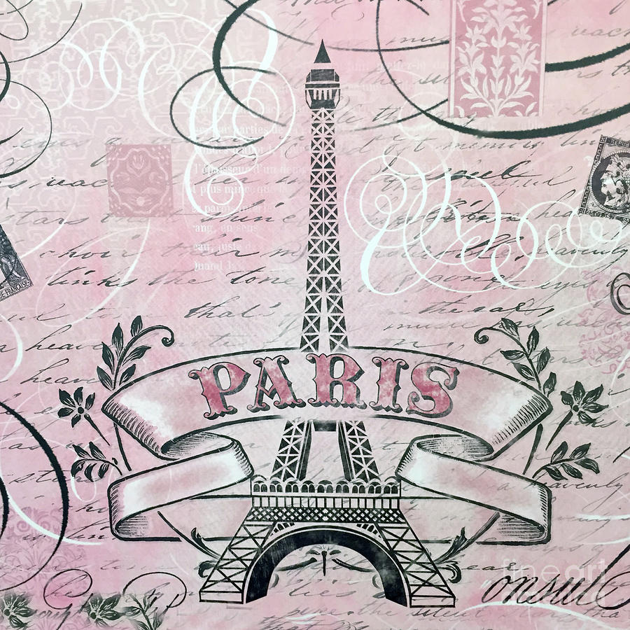 Paris Eiffel Tower French Script Typography Pink Black Shabby Chic Wall Art Prints Home Decor Photograph by Kathy Fornal