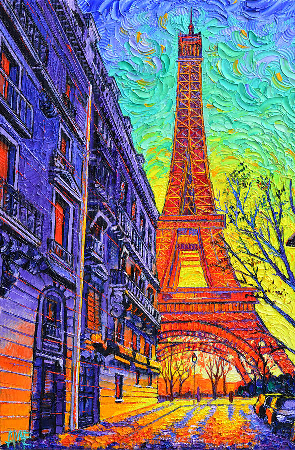 PARIS EIFFEL TOWER ON BOURDONNAIS STREET CORNER commission painting detail Ana Maria Edulescu Painting by Ana Maria Edulescu