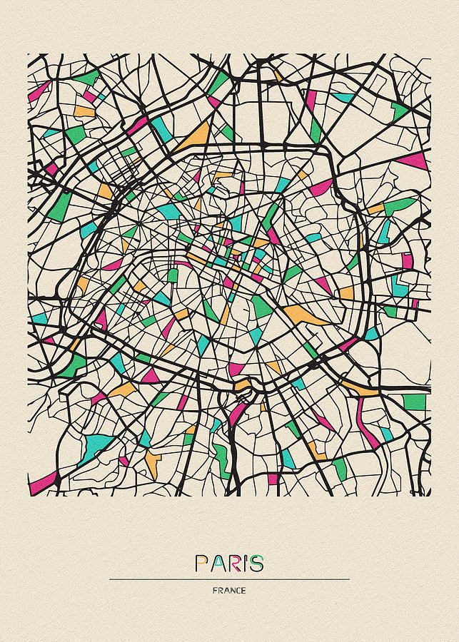 Memento Movie Drawing - Paris, France City Map by Inspirowl Design