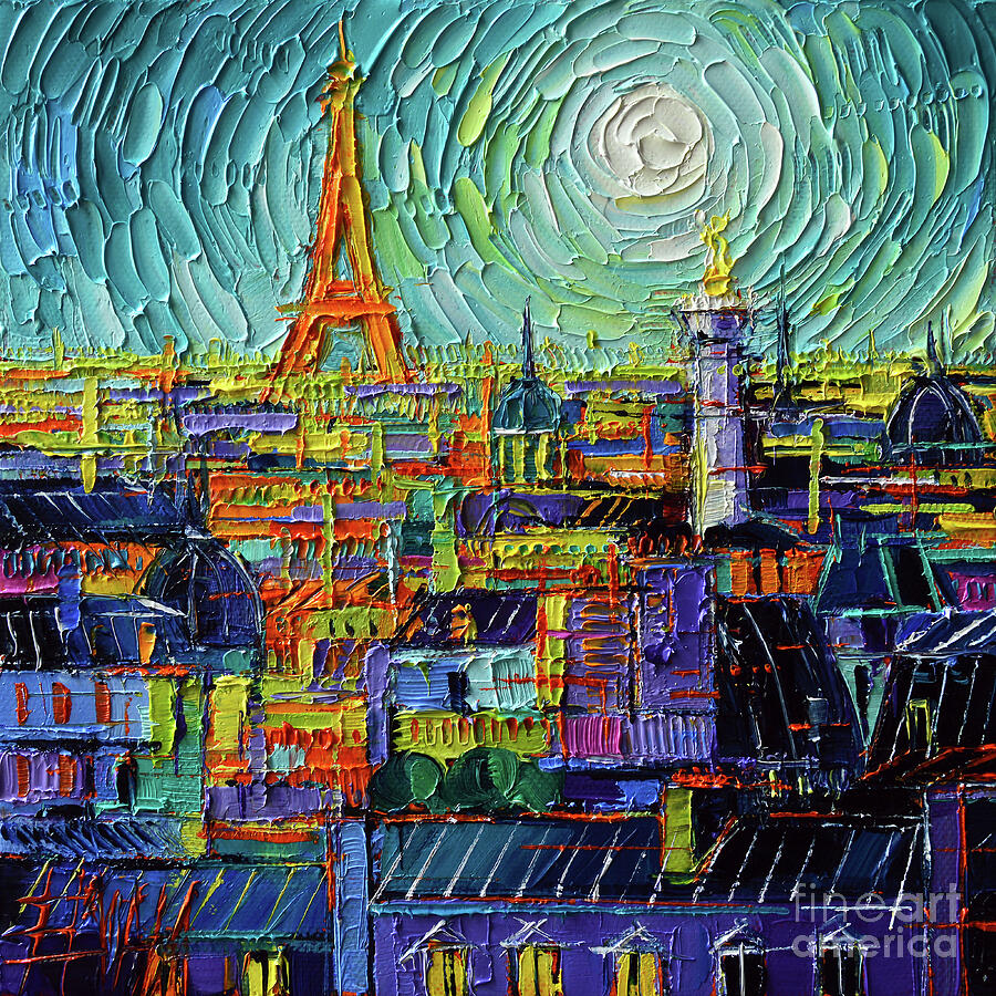 PARIS, FRANCE - Colorful abstract rooftops - commissioned oil painting Mona Edulesco Painting by Mona Edulesco