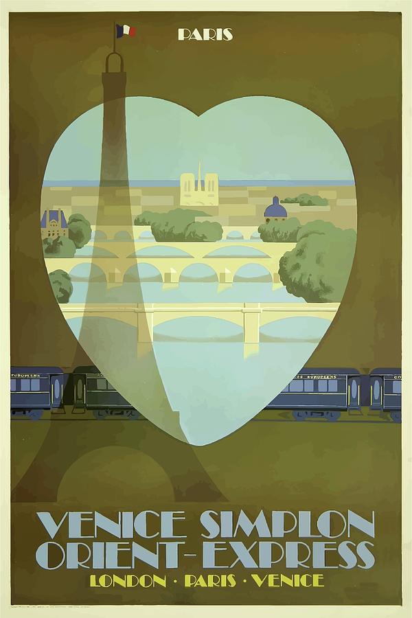 Paris France Orient Express Vintage Travel Poster Mixed Media by Movie Poster Prints