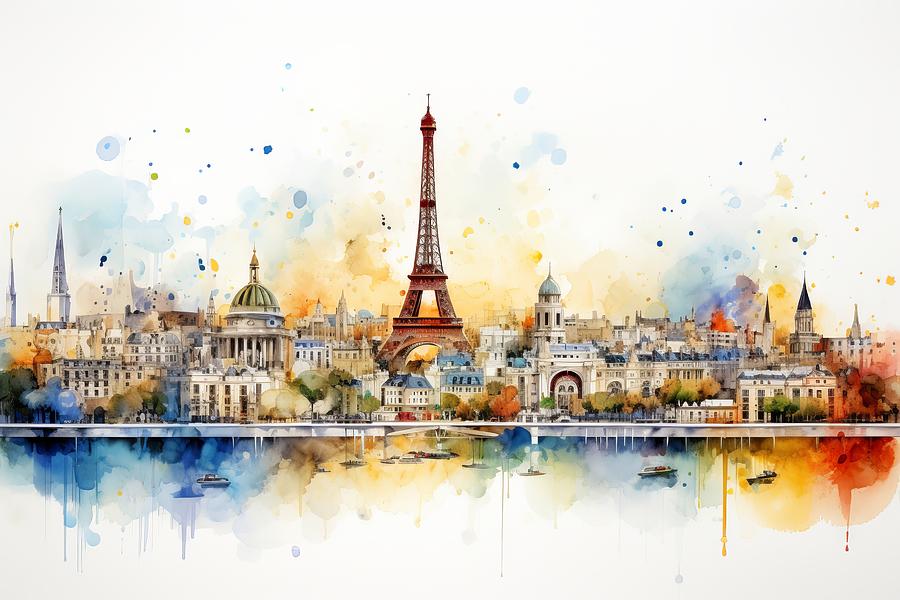 Paris France Skyline Painting by Land of Dreams