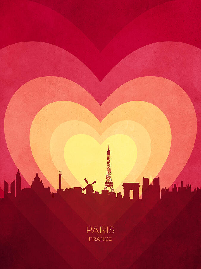 Paris France Skyline Hearts Red Yellow #04 Digital Art by Michael Tompsett Paris France Skyline Hearts Red Yellow #04 Digital Art by Michael Tompsett
