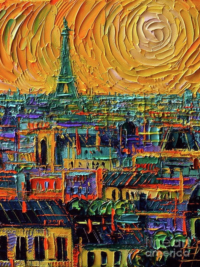 PARIS GOLDEN ABSTRACT ROOFTOPS palette knife textured oil