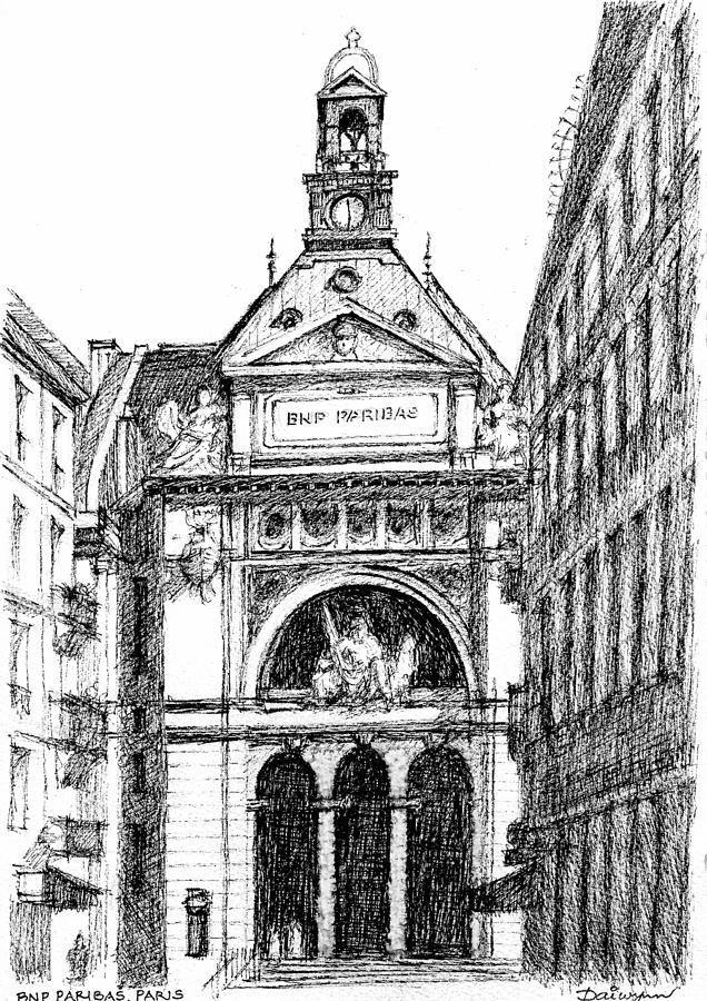 Paris Heritage Bank Architecture Drawing by Dai Wynn