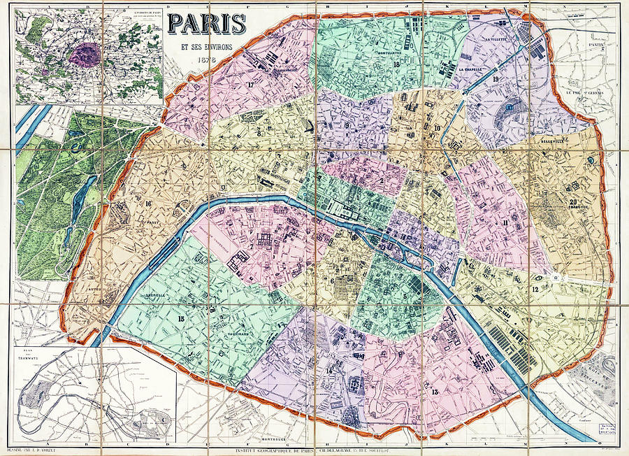 Paris Historical Vintage Map Drawing by Joseph S Giacalone