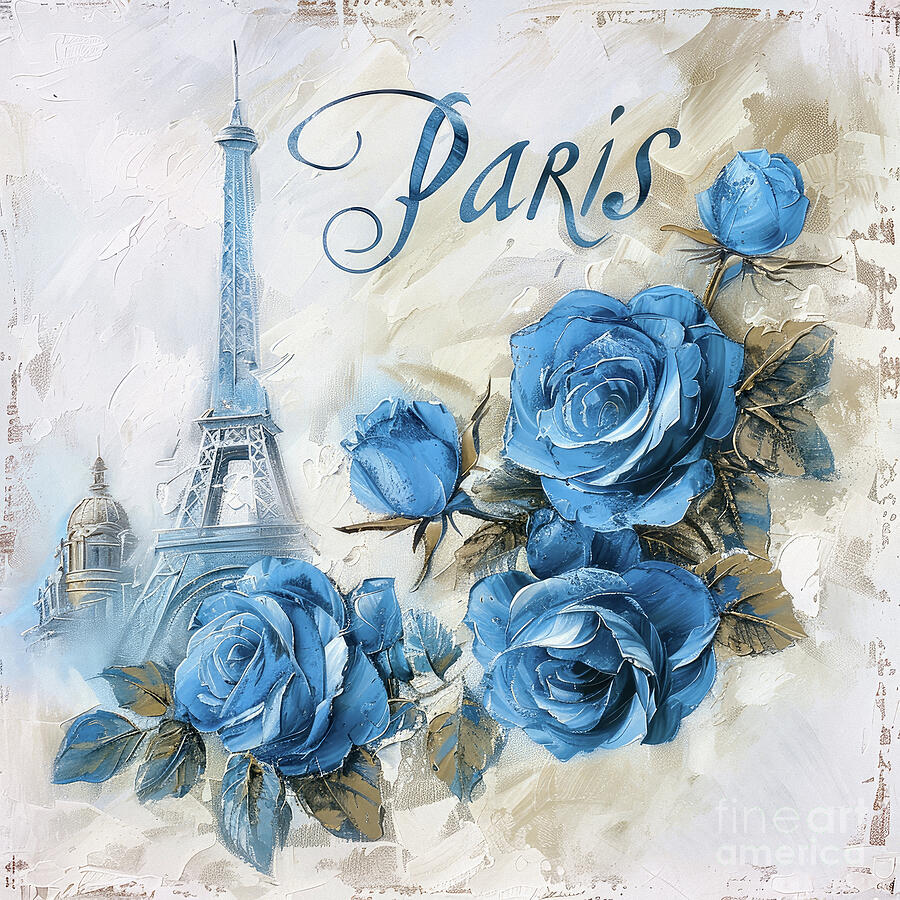 Paris In Blue Roses Painting by Tina LeCour Paris In Blue Roses Painting by Tina LeCour