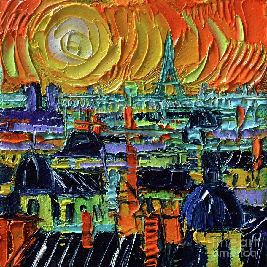 PARIS IN SUNLIGHT abstract miniature knife oil painting Mona Edulesco Painting by Mona Edulesco