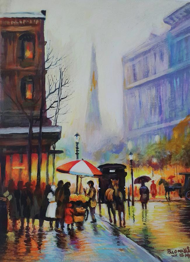 Paris in the rain Painting by Palomares - Fine Art America