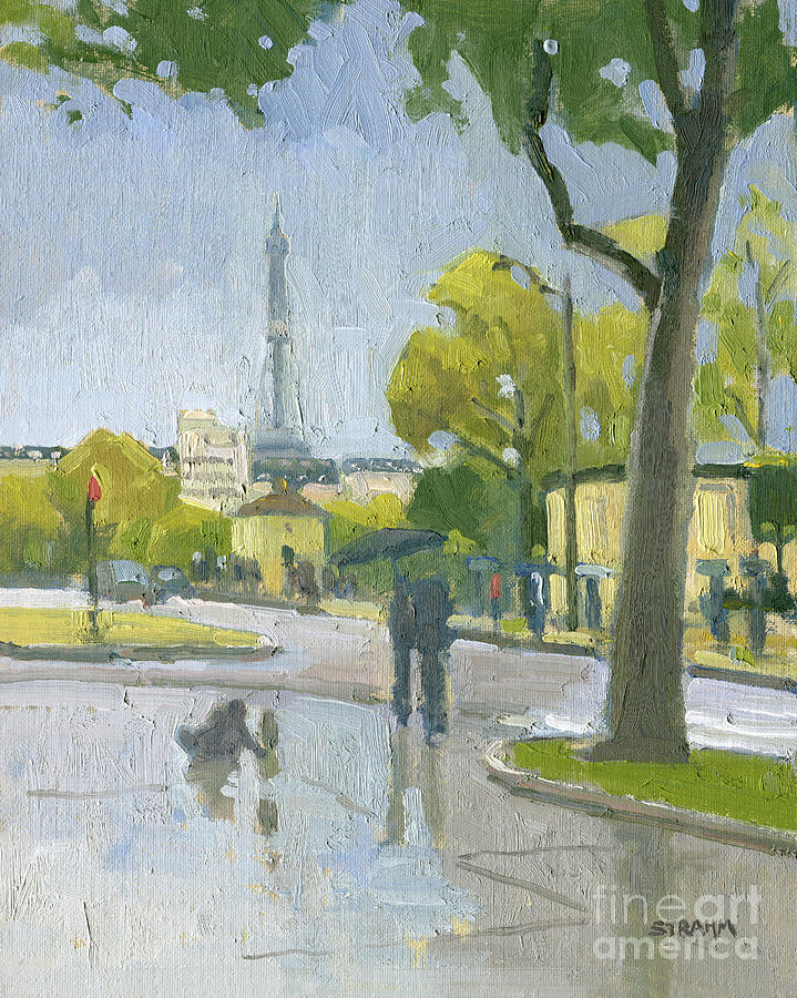 Paris in the Rain - Paris, France Painting by Paul Strahm