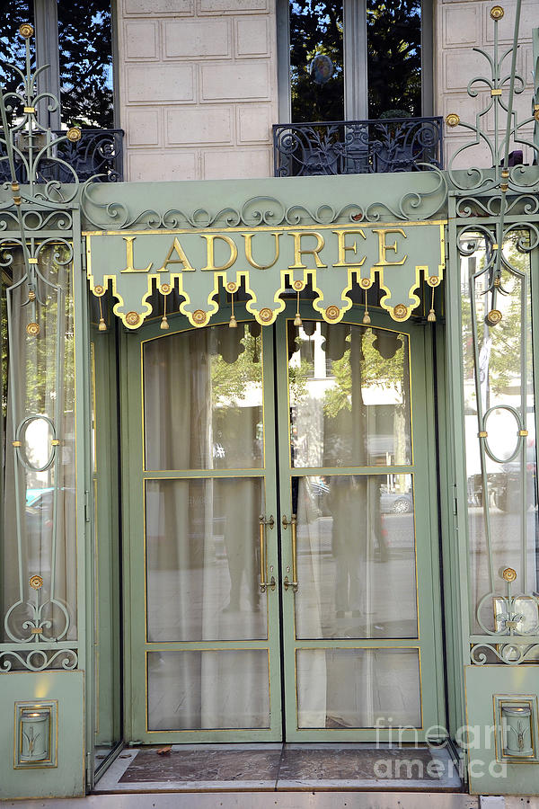 Paris Laduree Green Gold Door Sign Architecture Champs Elysees Photograph by Kathy Fornal