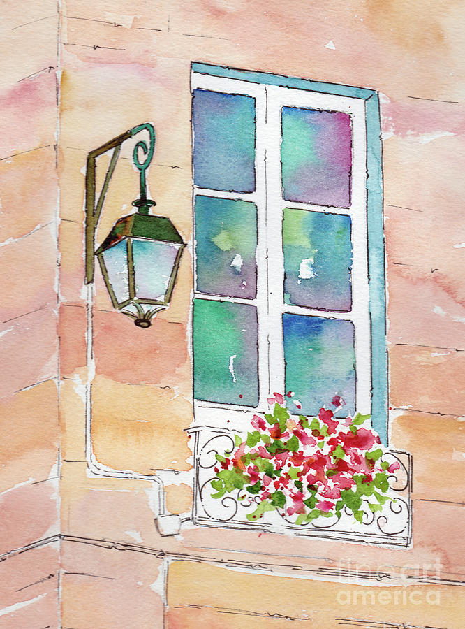 Paris Lamp And Balcony Window Painting by Pat Katz