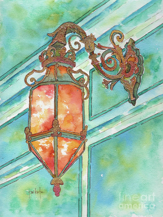Paris Lantern With Foiled Scrollwork Painting by Pat Katz