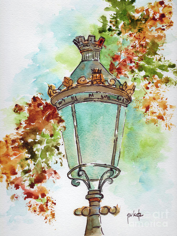 Paris Lantern With Leaf Prints Painting by Pat Katz