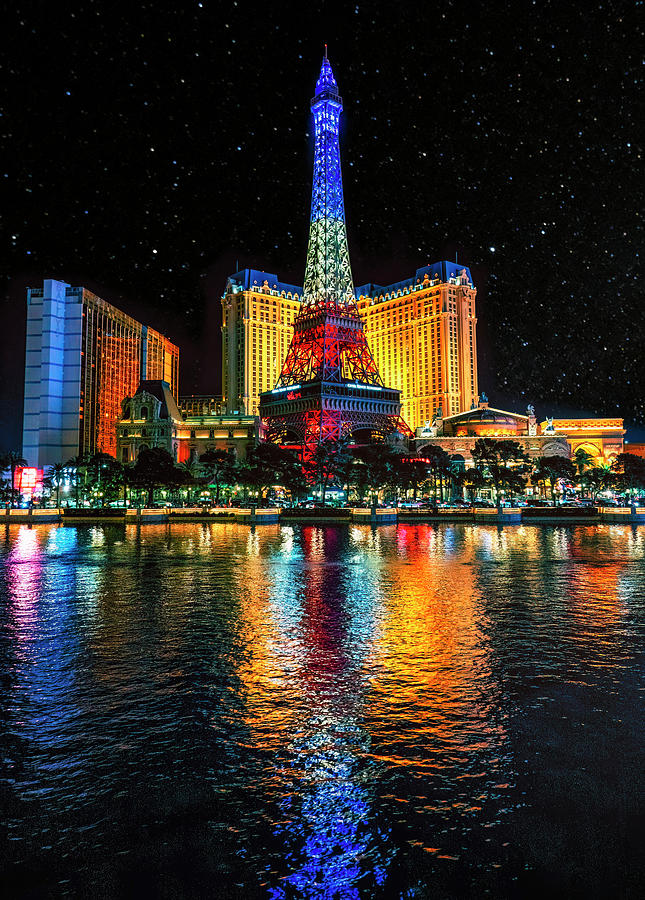 Paris Las Vegas at Night Photograph by Michael Ash