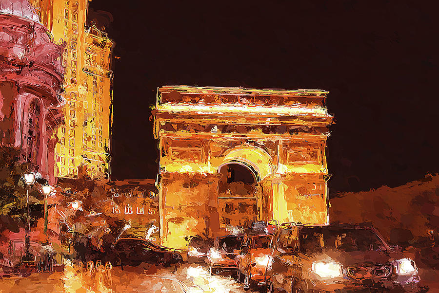 Paris, Las Vegas at night painterly Mixed Media by Tatiana Travelways
