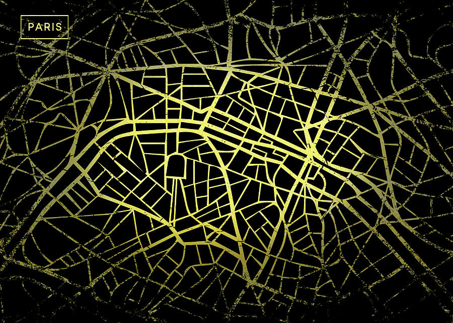 Paris Map in Gold and Black Digital Art by Sambel Pedes