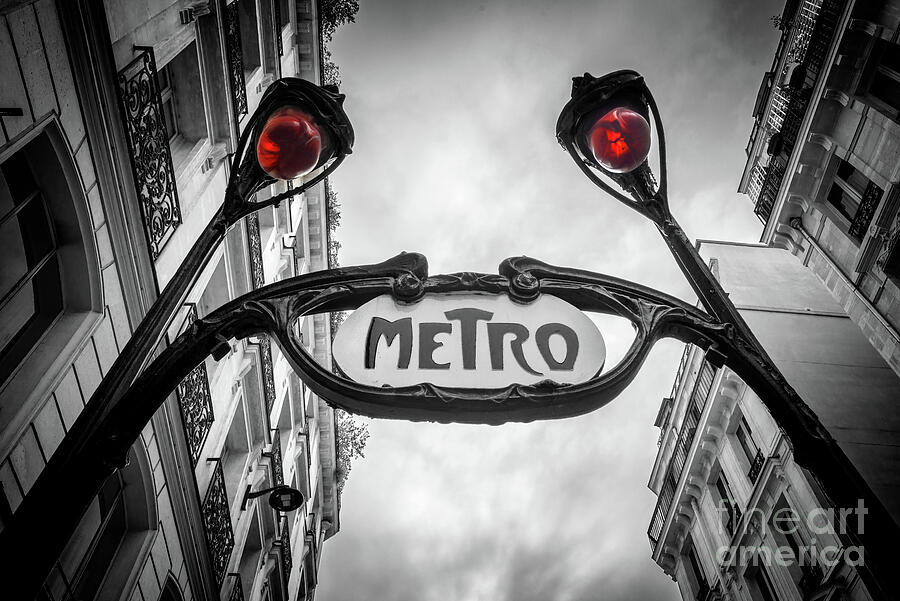 Paris Photograph - Paris metro Art Nouveau sign by Delphimages Paris Photography