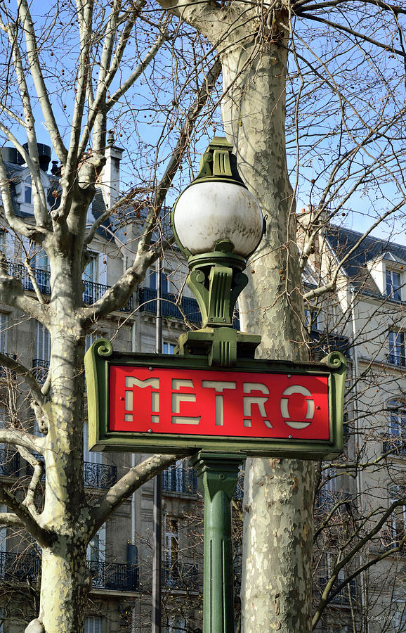Paris Metro Sign And Trees Photograph