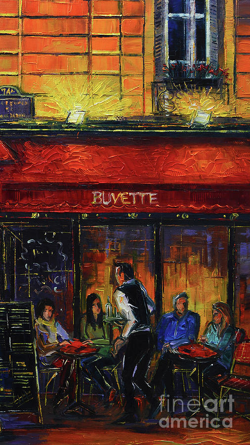 PARIS NIGHT CAFE TERRACE oil painting Mona Edulesco Painting by Mona Edulesco