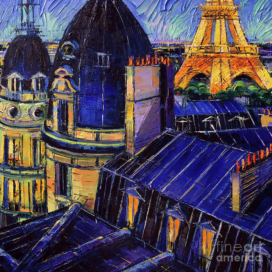 Paris Painting - Paris Night Roofs And Eiffel Tower At Passy by Mona Edulesco
