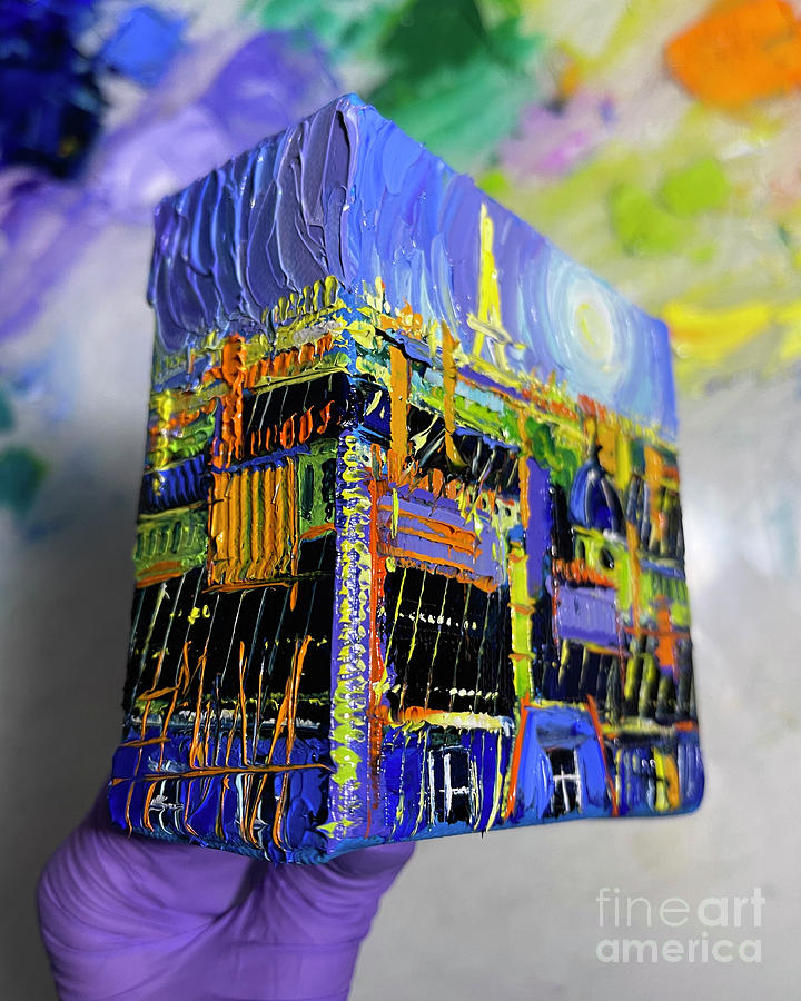 PARIS NIGHT ROOFTOPS - 3D canvas painted edges left side Painting by Mona Edulesco