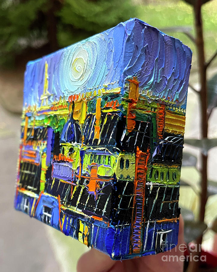 PARIS NIGHT ROOFTOPS - 3D canvas painted edges right side Painting by Mona Edulesco