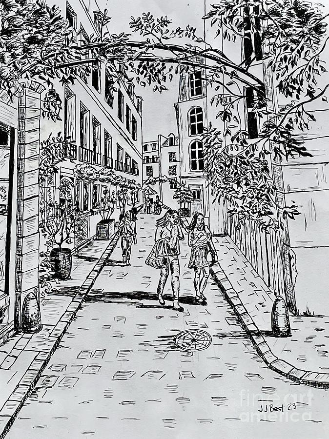Paris, passage du Cheval blanc Drawing by Janice Best