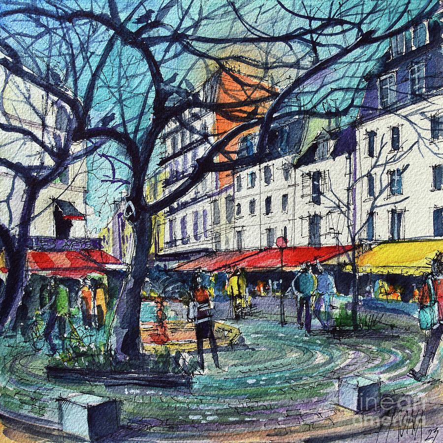 Paris Painting - PARIS PLACE DE LA CONTRESCARPE watercolor painting Mona Edulesco by Mona Edulesco